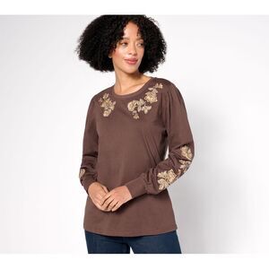 Maya J Women's Top Sz XL Drifod Jeans Clare Long Sleeve Crew Neck Brown A658329